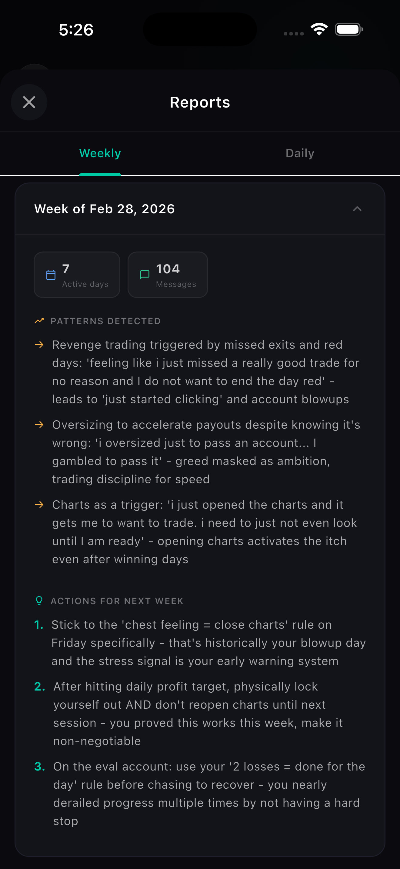 Pulse weekly pattern report